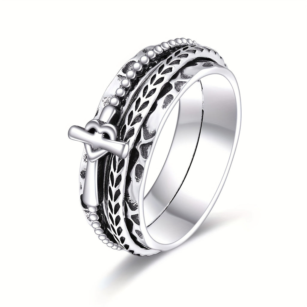 Fidget Rings for Women Men Sterling Silver Cross Rings Anxiety Ring Fidget Spinner Ring Gifts