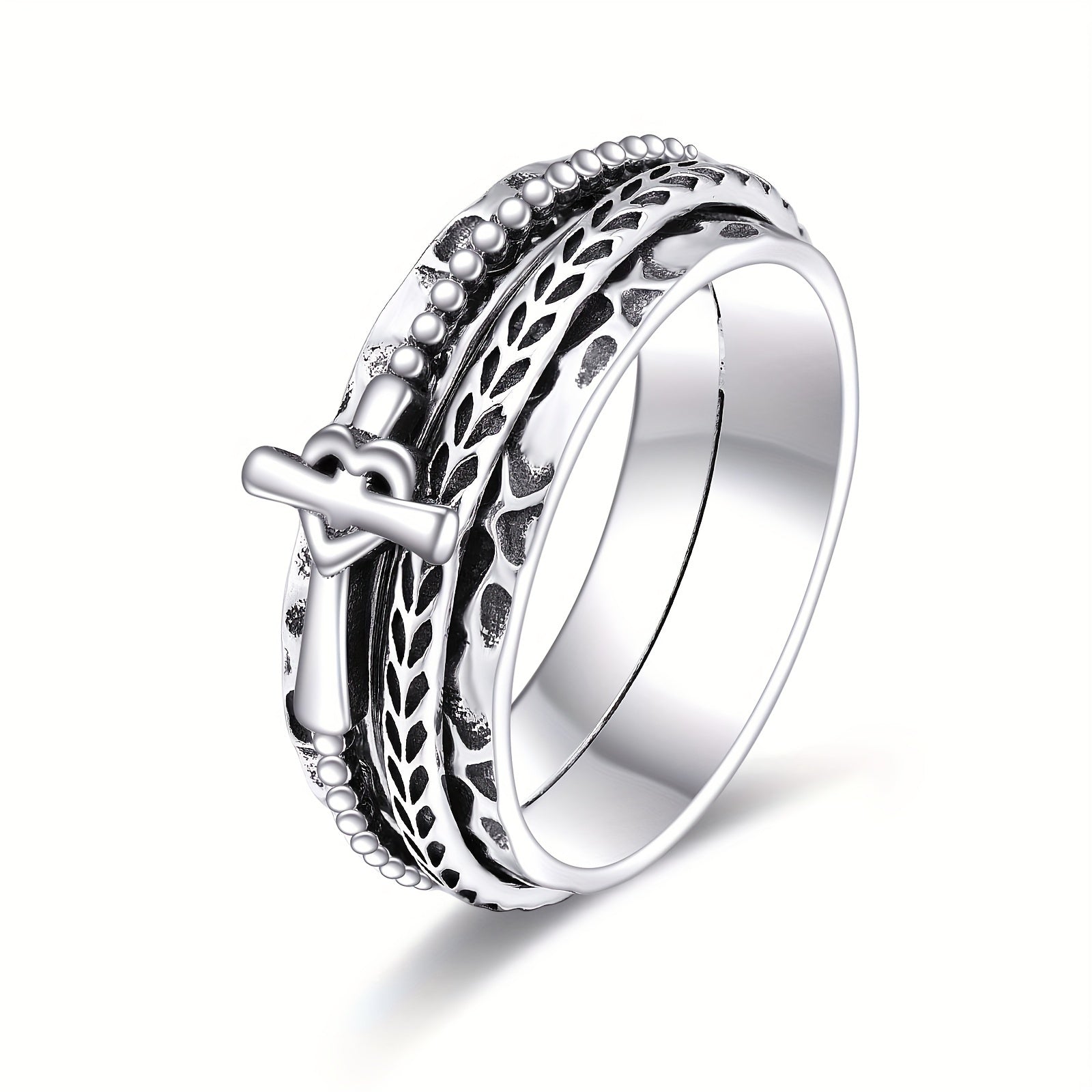 Fidget Rings for Women Men Sterling Silver Cross Rings Anxiety Ring Fidget Spinner Ring Gifts