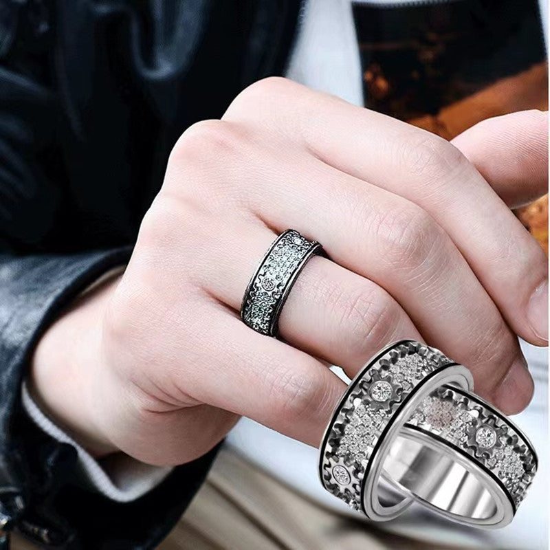 [Mechanical Retro Ring] 1pc 925 Silver Mechanical Retro Ring - Men's and Women's Exclusive Gear Turnable Jewelry - Suitable for Fall and Winter Street Fashion and Various Festivals, Best New Year Gift for Friends
