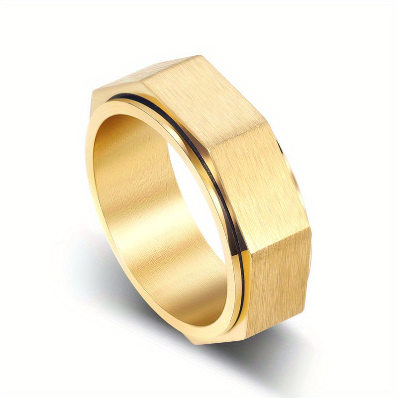 1pc Men's Rotating Ring - Modern Minimalist Spinner Jewelry, Matte Black/Sleek Golden/, Durable Everyday & Formal Wear - Fade-Resistant Stainless Steel Band for Wedding, Anniversary, Birthday Gifts - Year-Round Men's Accessory, Anniversary Gift,