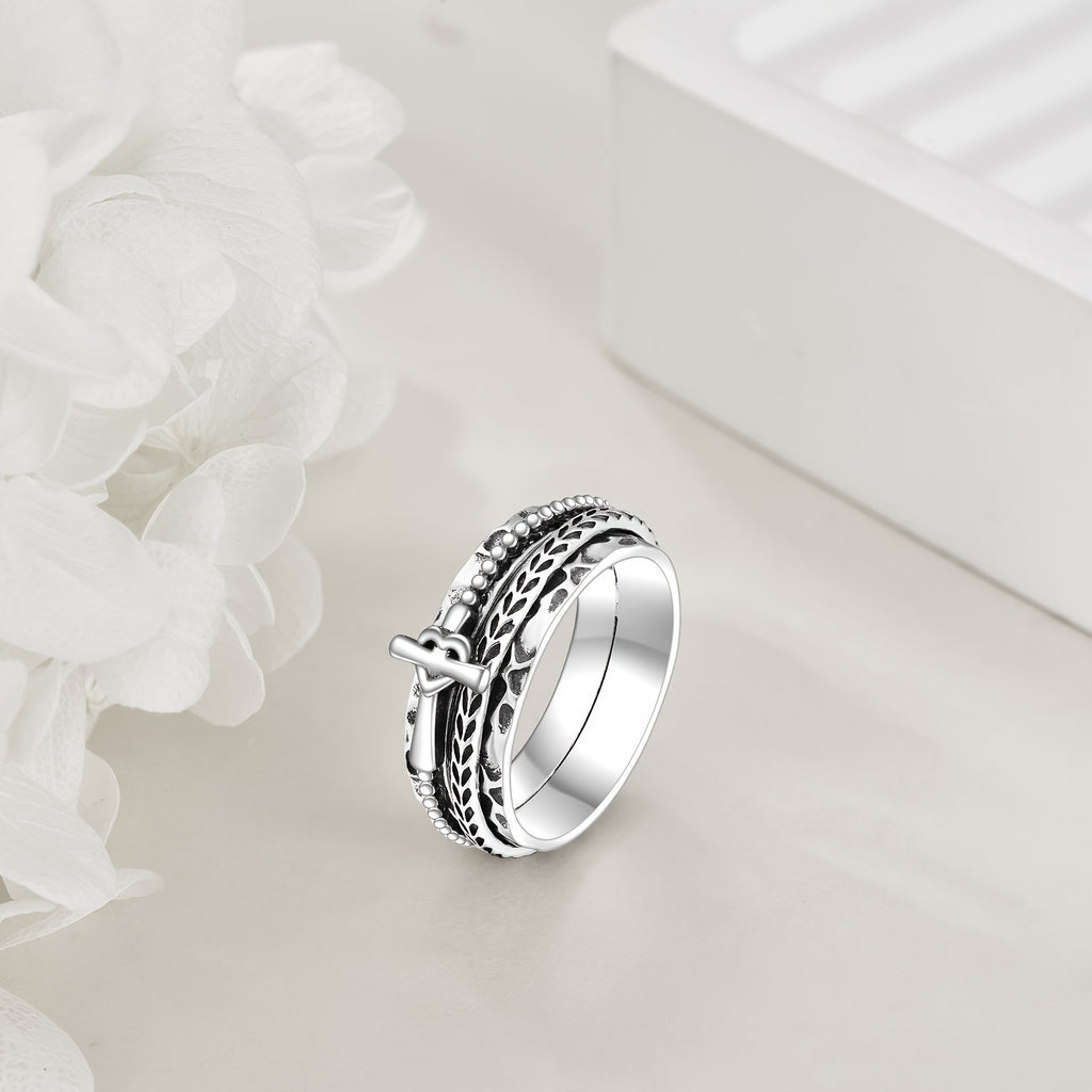 Fidget Rings for Women Men Sterling Silver Cross Rings Anxiety Ring Fidget Spinner Ring Gifts