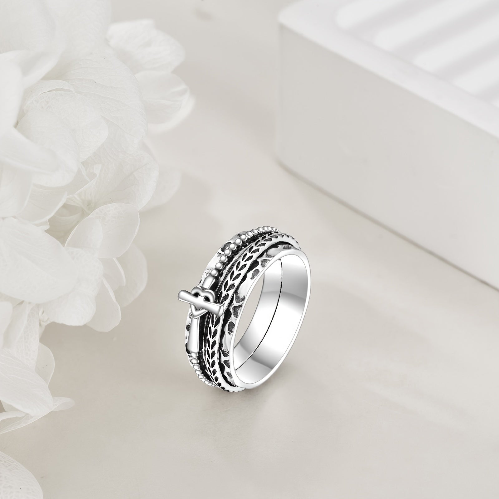 Fidget Rings for Women Men Sterling Silver Cross Rings Anxiety Ring Fidget Spinner Ring Gifts