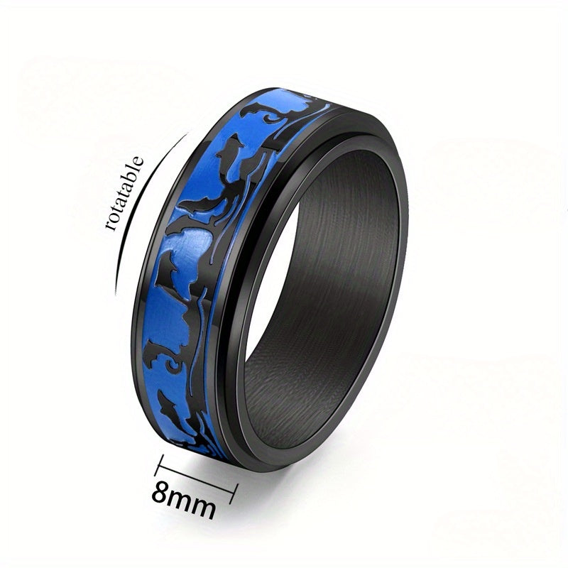 1pc Men's Titanium Steel Rotating Ring - Ocean Dolphin Design, Hypoallergenic Anxiety Relief Jewelry with Synthetic Synthetic Zirconia, Casual Sports Style for Casual Attire