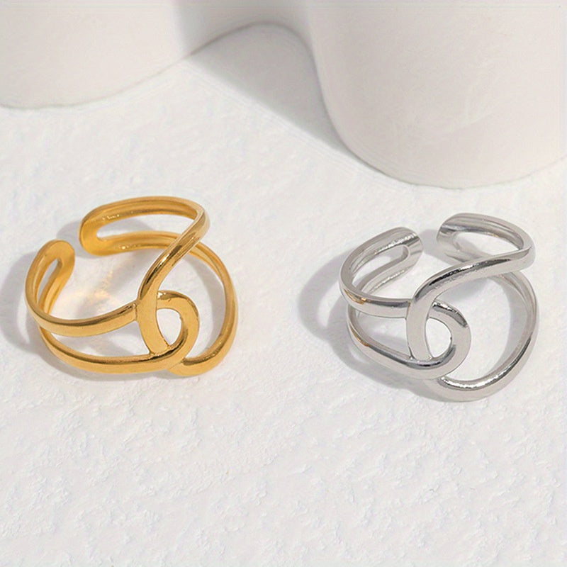 1pc Elegant Retro Geometric Open Ring for Women - Adjustable Stainless Steel Jewelry, Minimalist Design for Daily Wear & Parties, Versatile Fashion Accessory, Party Jewelry, Modern Jewelry, Polished Finish