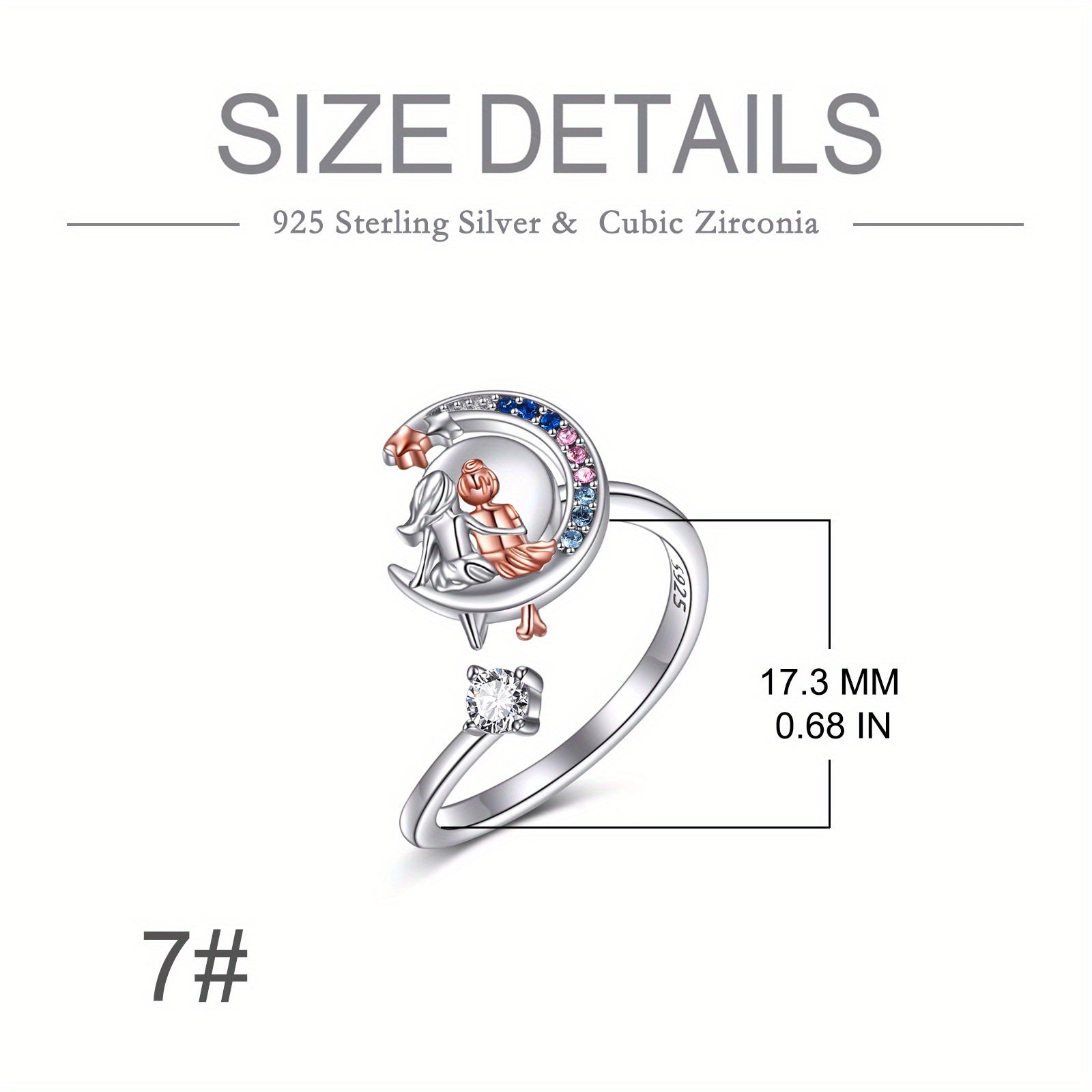 Moon Sisters Anxiety Fidget Ring 925 Sterling Silvery Open Ring Decompress Jewelry Gift for Women (Moon Sisters)
