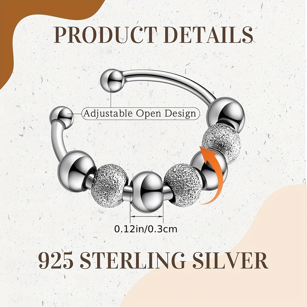 30pcs Anxiety Fidget Ring For Women Stainless Steel Adjustable Fidget Spinner Ring With Beads For Men Adults Stress Relief (Silvery)