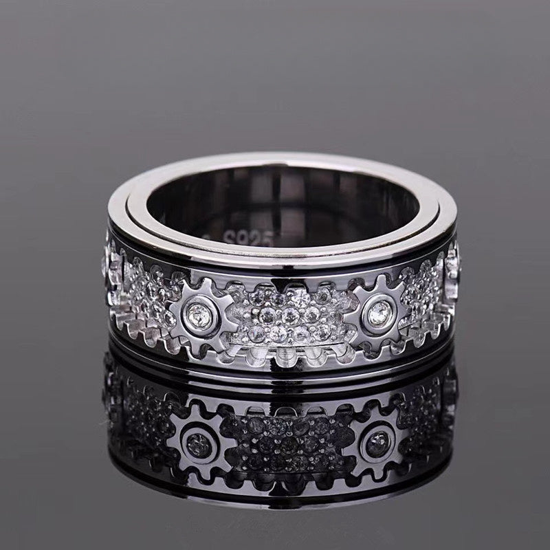 [Mechanical Retro Ring] 1pc 925 Silver Mechanical Retro Ring - Men's and Women's Exclusive Gear Turnable Jewelry - Suitable for Fall and Winter Street Fashion and Various Festivals, Best New Year Gift for Friends