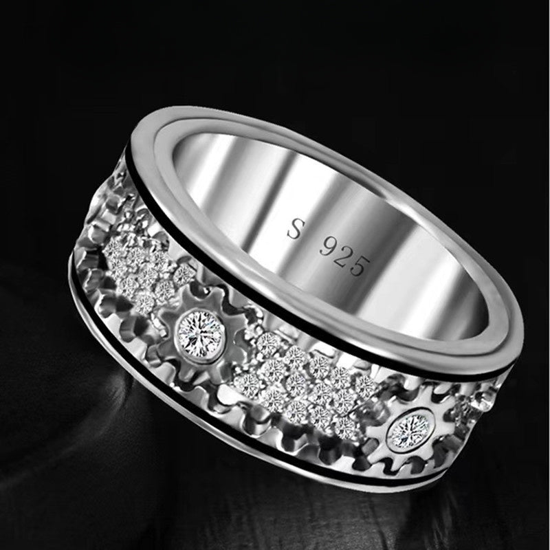 [Mechanical Retro Ring] 1pc 925 Silver Mechanical Retro Ring - Men's and Women's Exclusive Gear Turnable Jewelry - Suitable for Fall and Winter Street Fashion and Various Festivals, Best New Year Gift for Friends