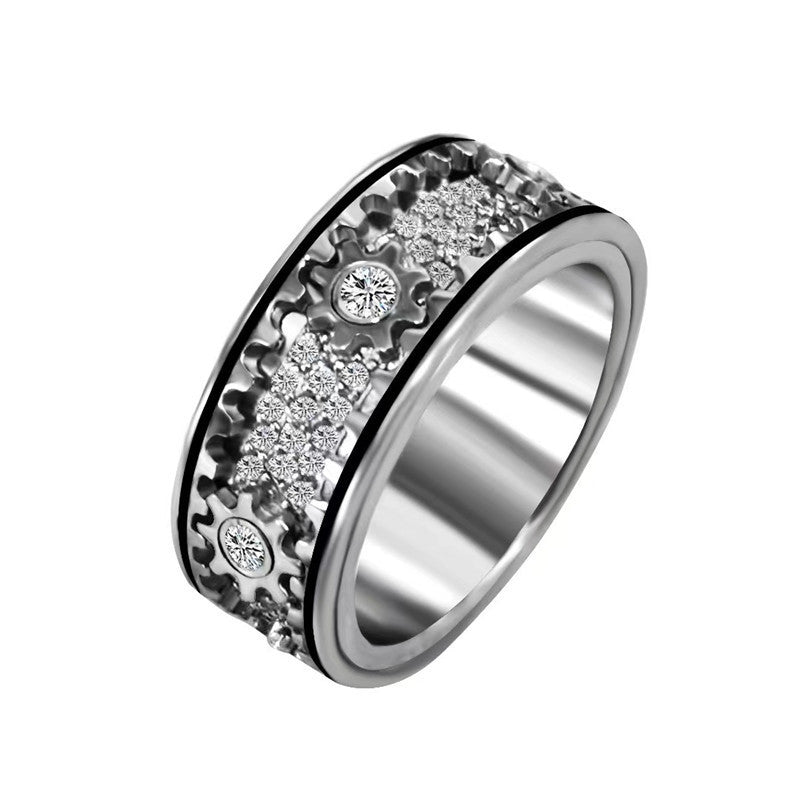 [Mechanical Retro Ring] 1pc 925 Silver Mechanical Retro Ring - Men's and Women's Exclusive Gear Turnable Jewelry - Suitable for Fall and Winter Street Fashion and Various Festivals, Best New Year Gift for Friends