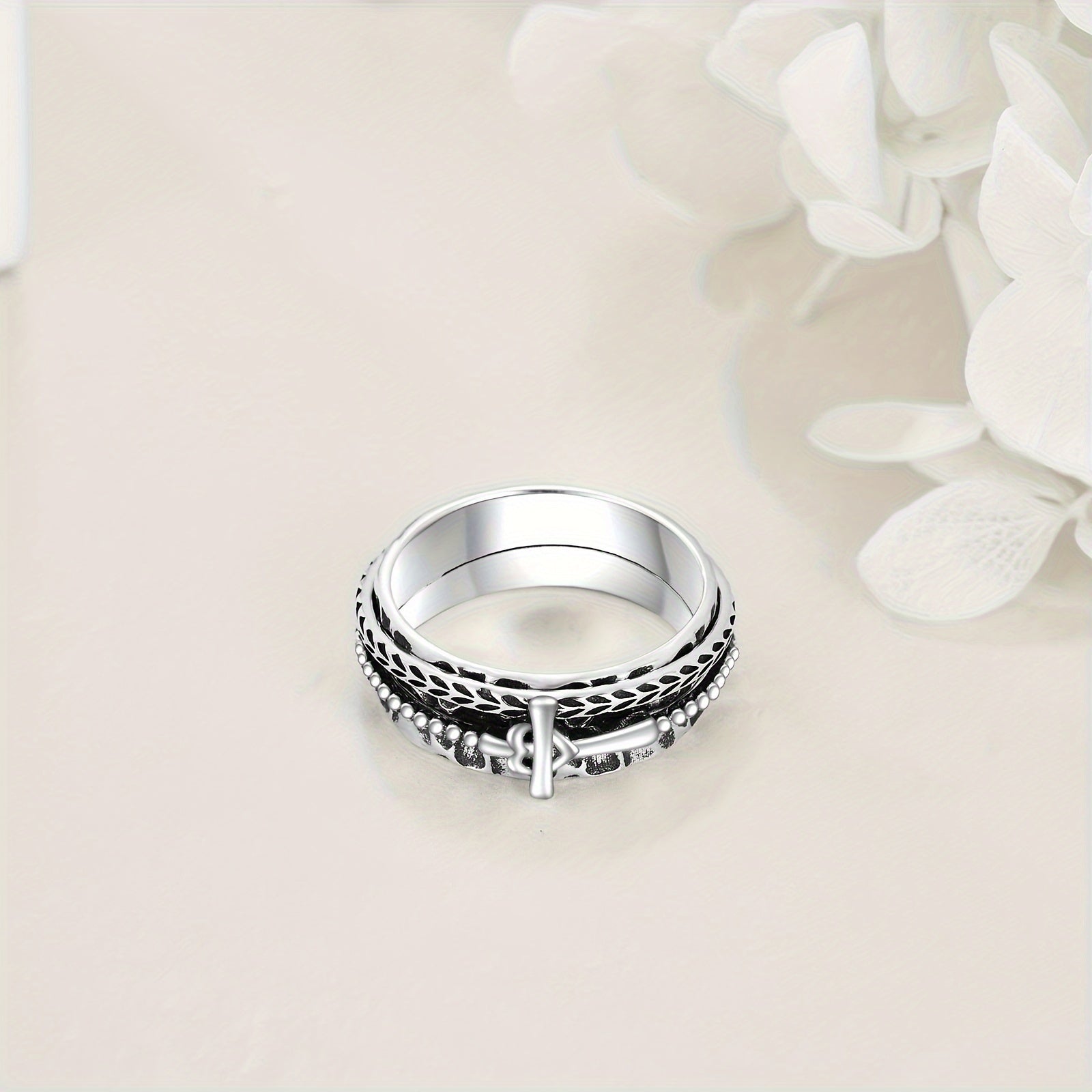 Fidget Rings for Women Men Sterling Silver Cross Rings Anxiety Ring Fidget Spinner Ring Gifts