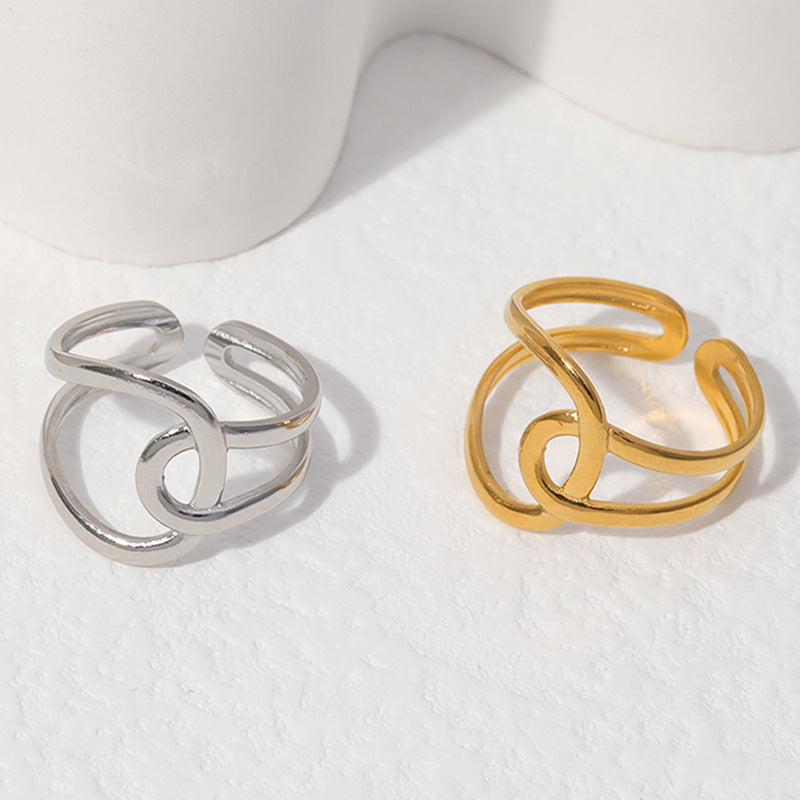 1pc Elegant Retro Geometric Open Ring for Women - Adjustable Stainless Steel Jewelry, Minimalist Design for Daily Wear & Parties, Versatile Fashion Accessory, Party Jewelry, Modern Jewelry, Polished Finish