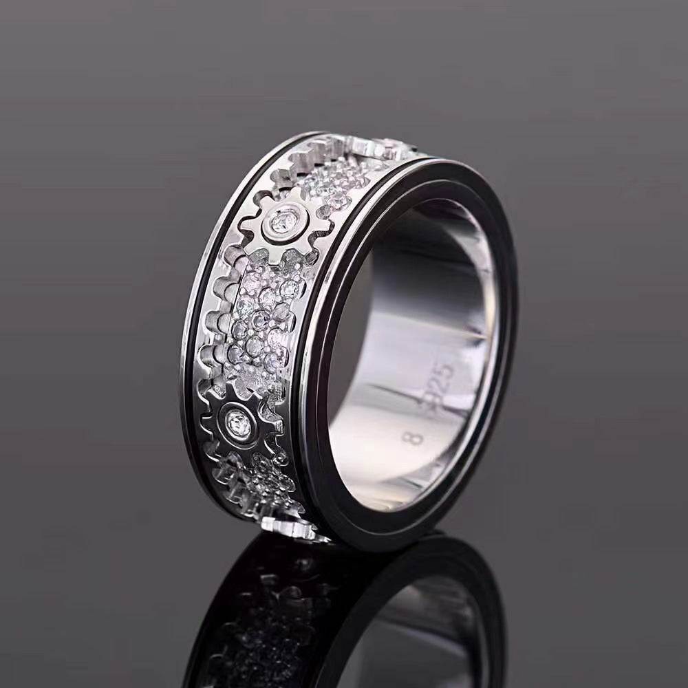 [Mechanical Retro Ring] 1pc 925 Silver Mechanical Retro Ring - Men's and Women's Exclusive Gear Turnable Jewelry - Suitable for Fall and Winter Street Fashion and Various Festivals, Best New Year Gift for Friends