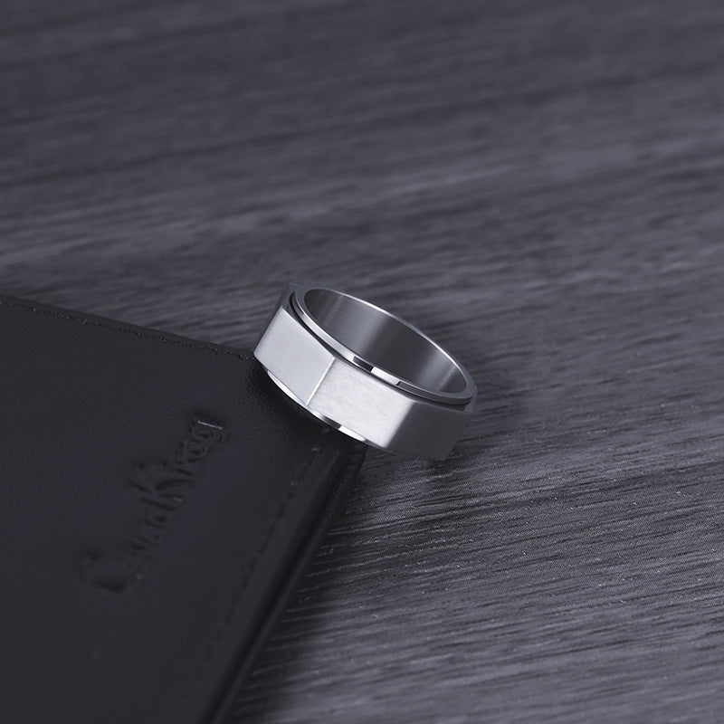 1pc Men's Rotating Ring - Modern Minimalist Spinner Jewelry, Matte Black/Sleek Golden/, Durable Everyday & Formal Wear - Fade-Resistant Stainless Steel Band for Wedding, Anniversary, Birthday Gifts - Year-Round Men's Accessory, Anniversary Gift,