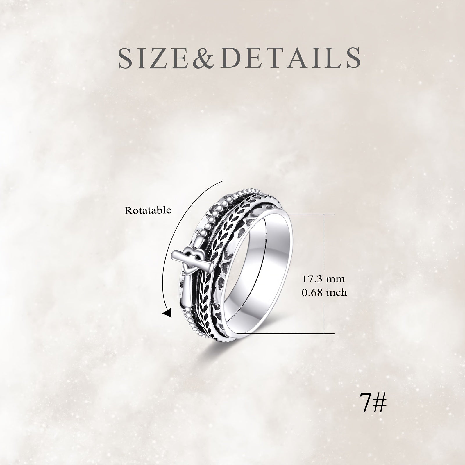 Fidget Rings for Women Men Sterling Silver Cross Rings Anxiety Ring Fidget Spinner Ring Gifts
