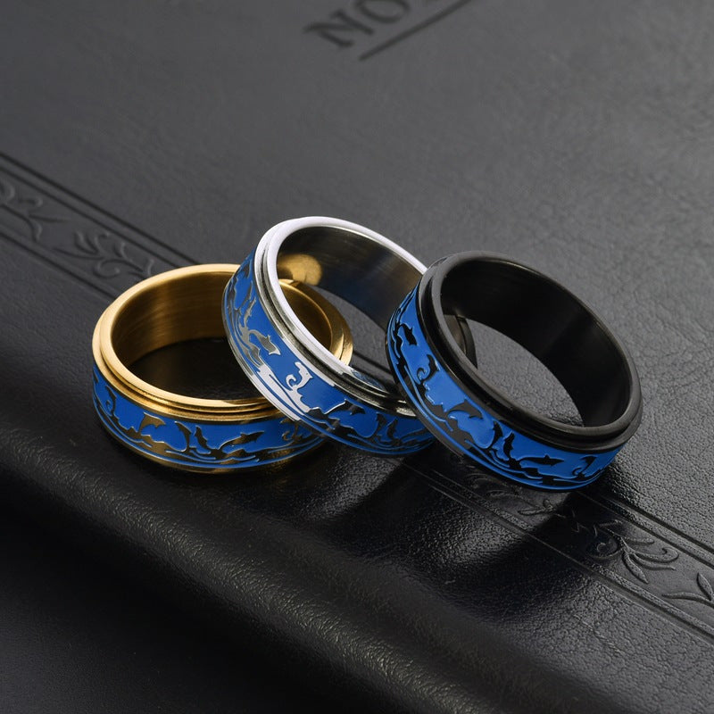 1pc Men's Titanium Steel Rotating Ring - Ocean Dolphin Design, Hypoallergenic Anxiety Relief Jewelry with Synthetic Synthetic Zirconia, Casual Sports Style for Casual Attire