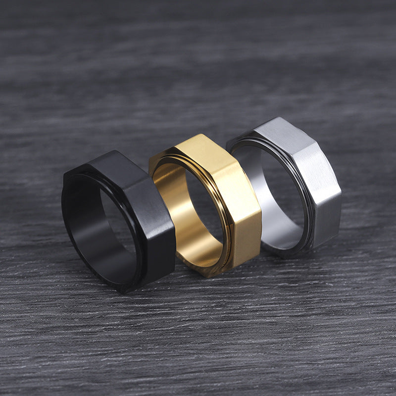1pc Men's Rotating Ring - Modern Minimalist Spinner Jewelry, Matte Black/Sleek Golden/, Durable Everyday & Formal Wear - Fade-Resistant Stainless Steel Band for Wedding, Anniversary, Birthday Gifts - Year-Round Men's Accessory, Anniversary Gift,
