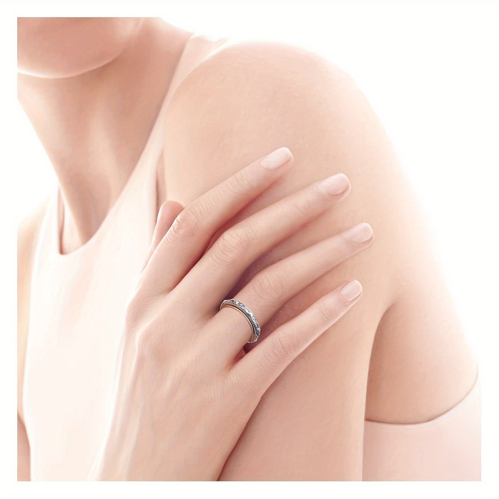 S925 Sterling Silver Lotus Flower Fidget Ring - Yoga Anxiety Worry Band for Women Men - Oxidized ADHD Autism Spinner
