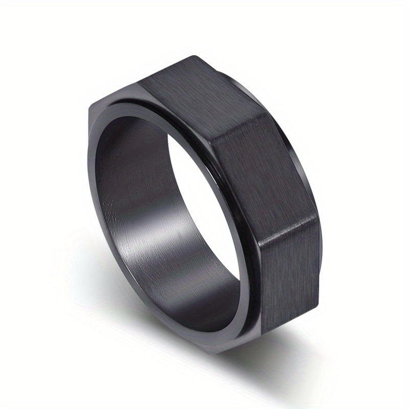 1pc Men's Rotating Ring - Modern Minimalist Spinner Jewelry, Matte Black/Sleek Golden/, Durable Everyday & Formal Wear - Fade-Resistant Stainless Steel Band for Wedding, Anniversary, Birthday Gifts - Year-Round Men's Accessory, Anniversary Gift,